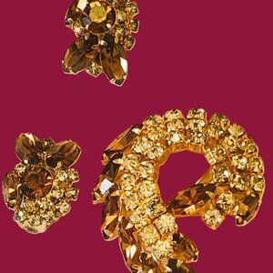 Vintage Jewelry Ladies Set Continental Amber Oval & Clear stones  , clip-on ear